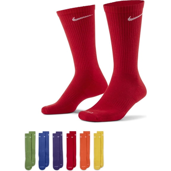 Nike Everyday Plus DRI FIT Cotton Cushioned Crew Socks Multi Color (6 Pairs) SX6897 903 Sz Large (8-12 Men / 10-13 Wmn's)