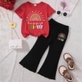 thumbnail image 2 of Wxirdiow Girls Clothes Girls 2 Piece Outfit Short Sleeve Ringer Tee & Bell Bottom Set Print Casual Kids Clothes D Size,6-7 Years, 2 of 3