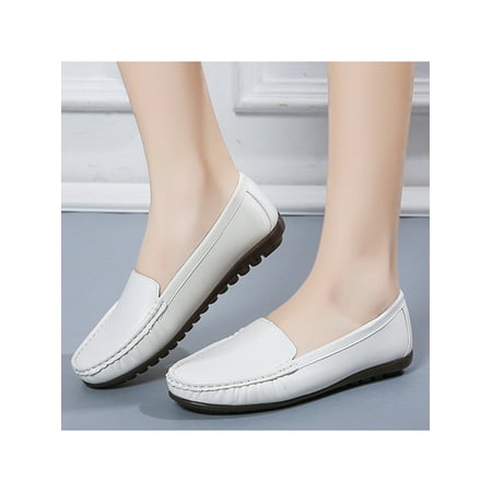 

Daeful Women s Penny Loafers Slip On Flats Driving Moccasins Comfort Boat Shoes White 4.5