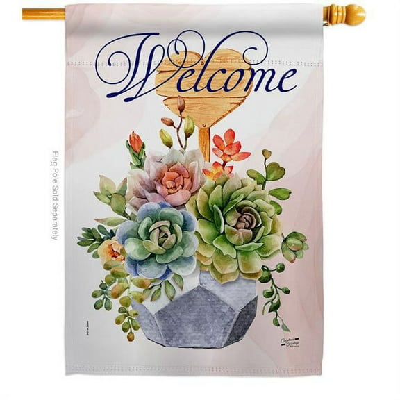 Angeleno Heritage H137235-BO Welcome Succulent Floral Double-Sided Garden Decorative House Flag, Multi Color