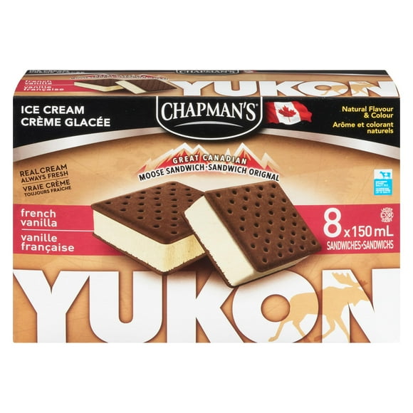 Chapman's Yukon Moose French Vanilla Ice Cream Sandwich, 8 x 150mL