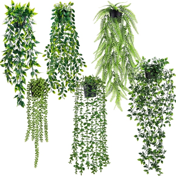 Der Rose 6 Pcs Fausses Plantes Suspendues en Pot Artificielles Suspendues Fausses Lierres Vignes Plantes pour Salle de Bain Cuisine Décoration d'Étagère Murale Intérieur Extérieur