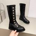 thumbnail image 4 of XIMIN Girls Round Toe Low Heel Leather Lace Up Knee High Boots Winter Punk Leather Riding Boots Fashion Zipper Tall Riding Boots Comfortable Combat Boot, 4 of 7