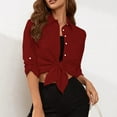 thumbnail image 2 of JGGSPWM Womens Button Down Tops 3/4 Sleeve Shirts Open Front Cardigan Fall Casual Tunic Solid Cardigans Ladies Outwear Wine XXXL, 2 of 9