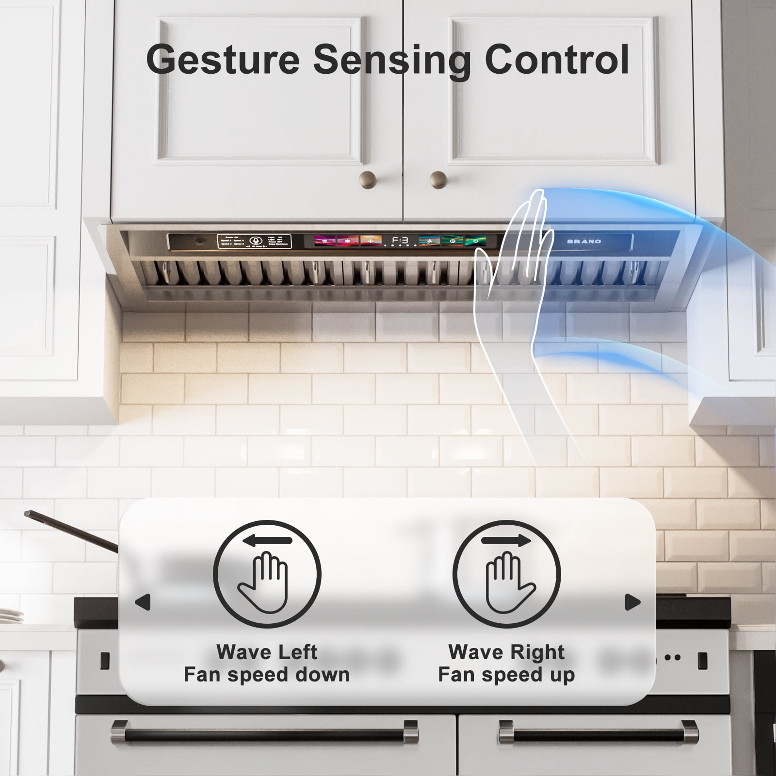 BRANO 30 Inch Insert Range Hood with Voice/Gesture/Touch Control, 900 CFM Built-in Kitchen Hood Vent with 4 Speed Exhaust Fan