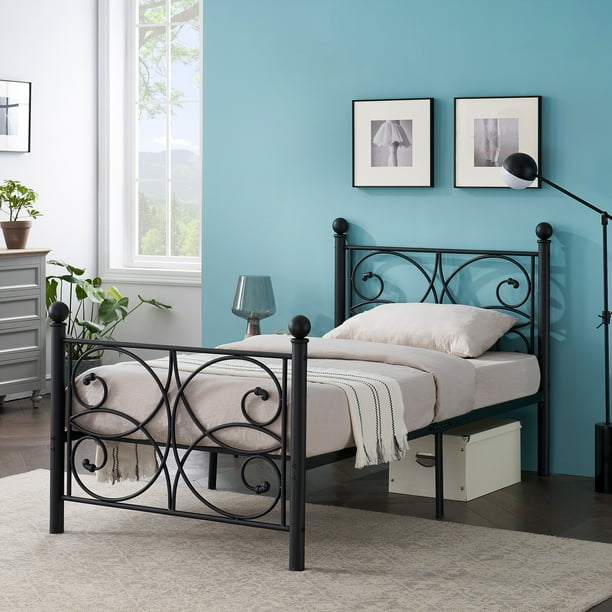 VECELO Twin Size Victorian Metal Platform Bed Frame Mattress Foundation