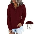 thumbnail image 2 of XMMSWDLA Women's Full Button Up Hoodie Fall Jacket Oversized Casual Drawstring Hooded Sweatshirts with Pockets Hoodies for Women Hoodies for Women Wine M, 2 of 8