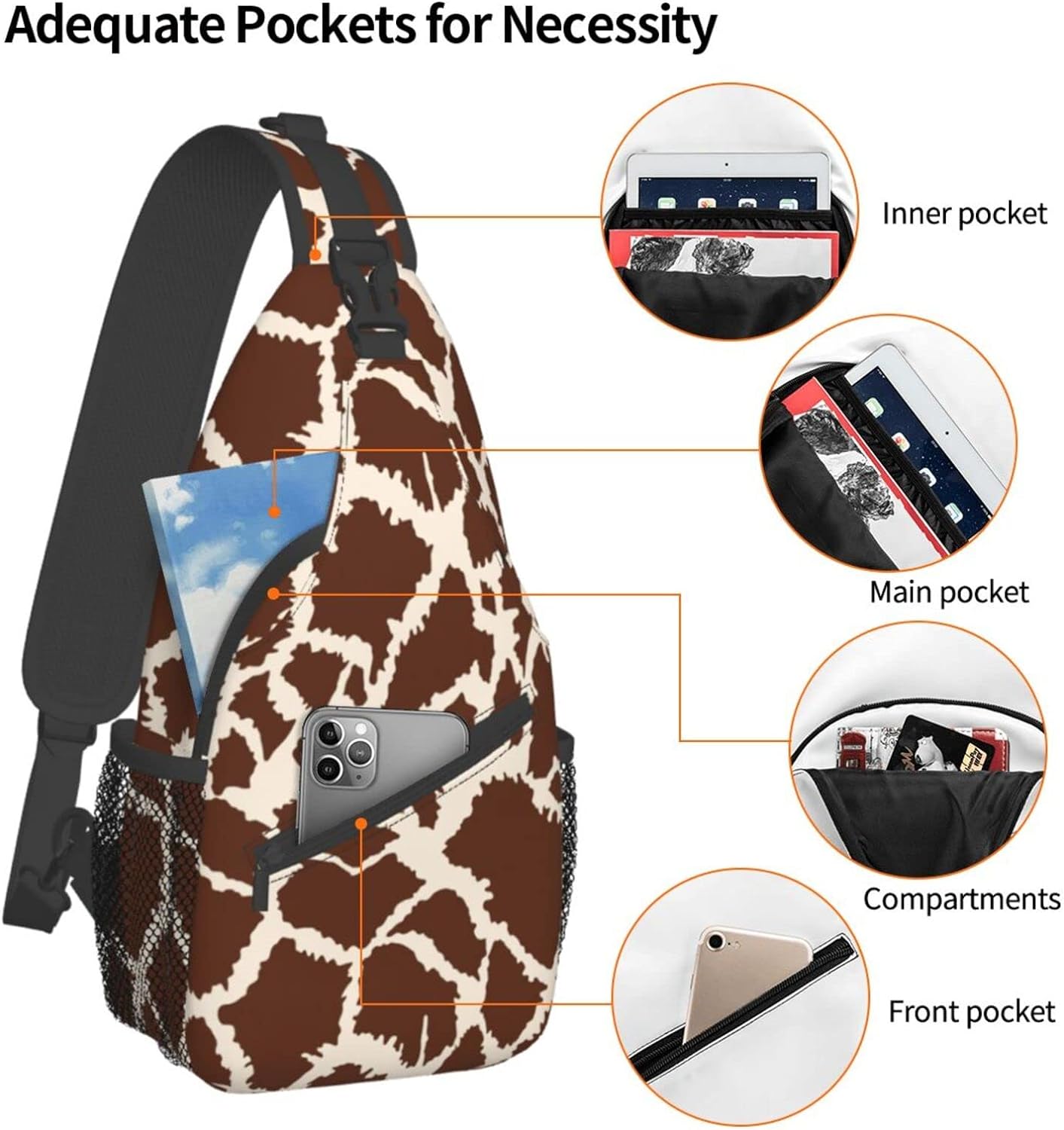 Funny Giraffe Animal Print Sling Bag Crossbody Hiking Travel Chest Bags Backpack Shoulder Daypack for Women Men