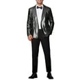 thumbnail image 2 of INSPIRE CHIC Men's Suit Shimmering Blazer Peak Lapel Double-Breast Regular Fit Party Style Blazers 2XL Black, 2 of 5