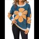 thumbnail image 2 of Suéter de Punto de Halloween para Mujer, Cuello Redondo, Estampado de Calabaza, Larga, Informal, Holgado, Top Corto Azul M, 2 of 10