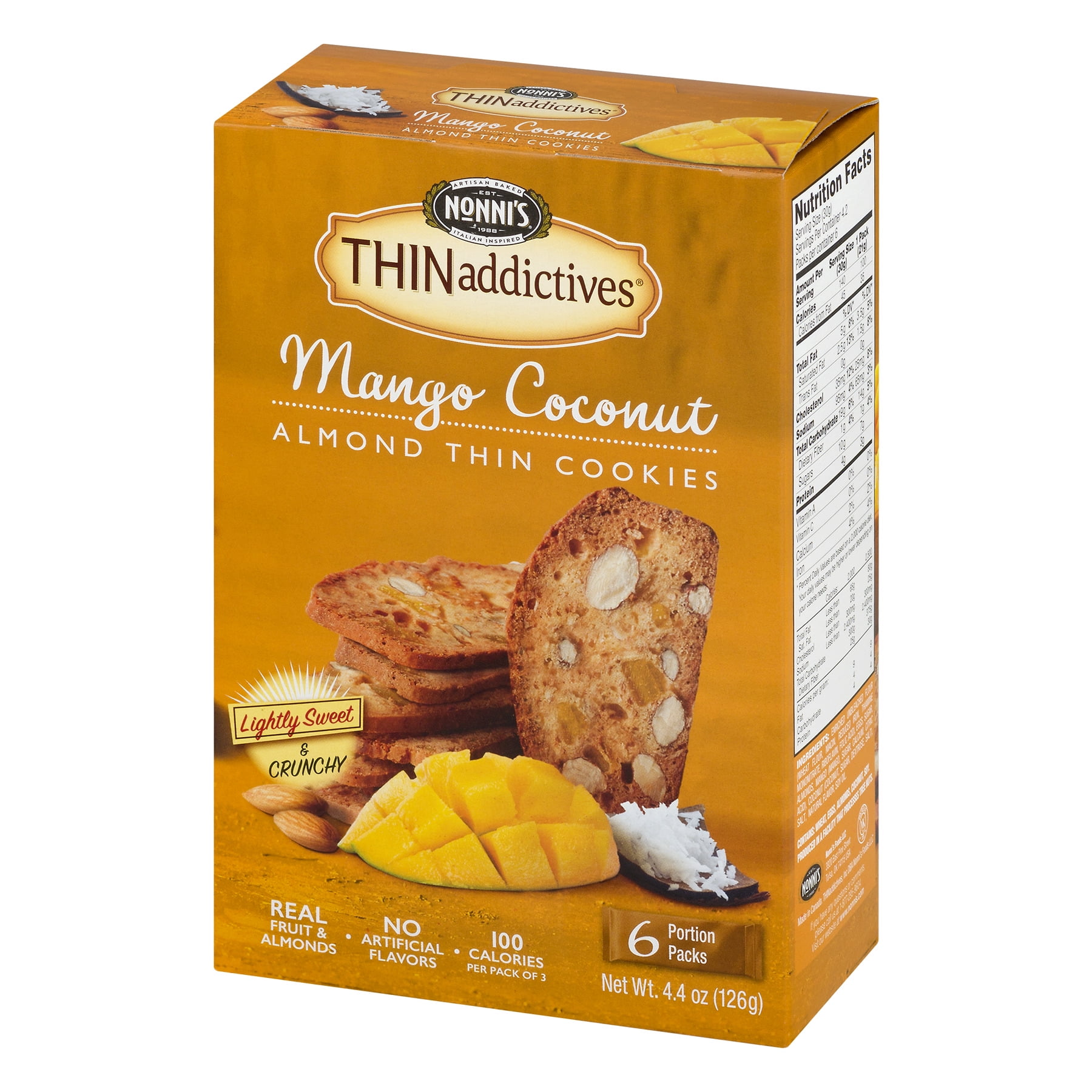 (4 pack) Nonni's Thinaddictives Mango Coconut Almond Thin Cookies, 4.4 Oz., 6 Count