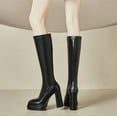 thumbnail image 3 of Black Leather Boots Platform Boots for Women Square Toe Chunky Block Heeled Boots, 3 of 7