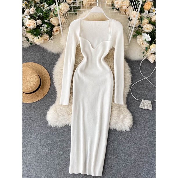 Vestido de tubo ajustado de punto elástico para mujer, vestido Midi Sexy, moda coreana, vestido básico delgado para fiesta de verano