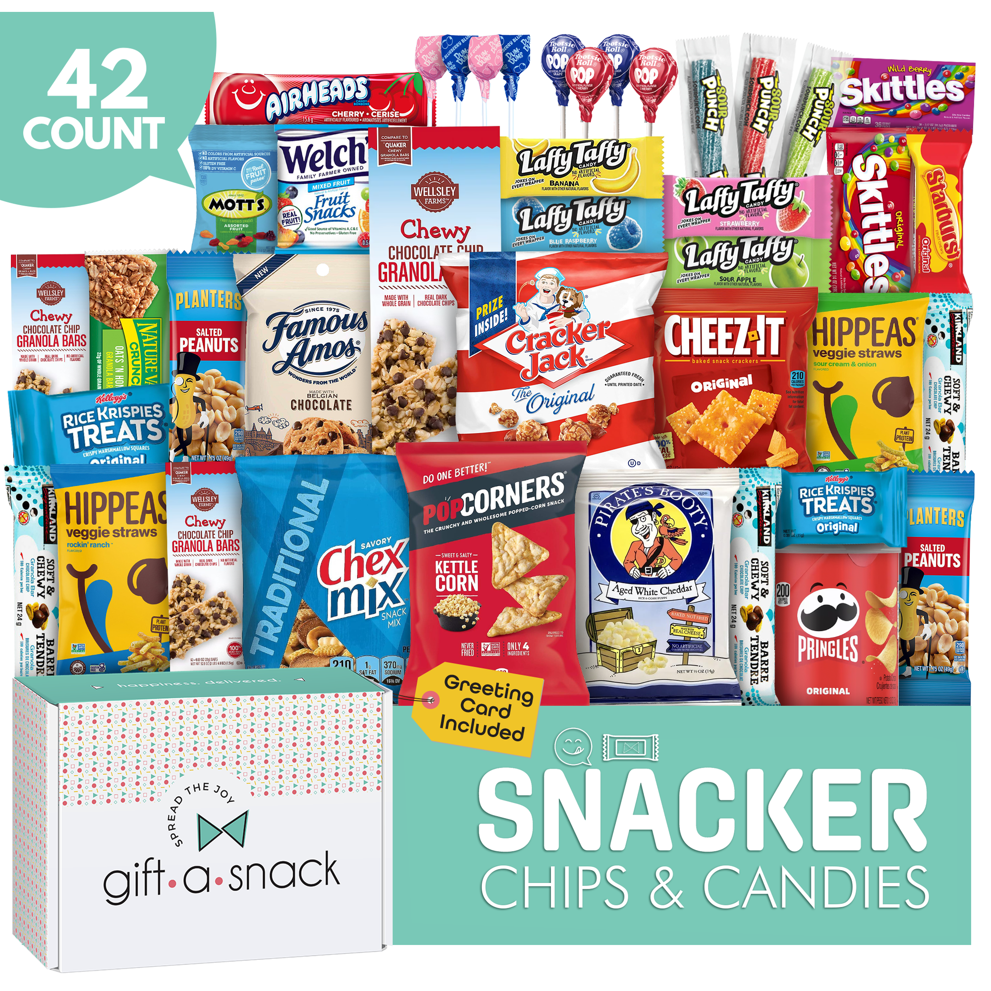 Gift A Snack Premium Snack Variety Pack Gift Box (42 Count) Chips, Cookies, Candy, Crackers - Snack Box Gift Basket