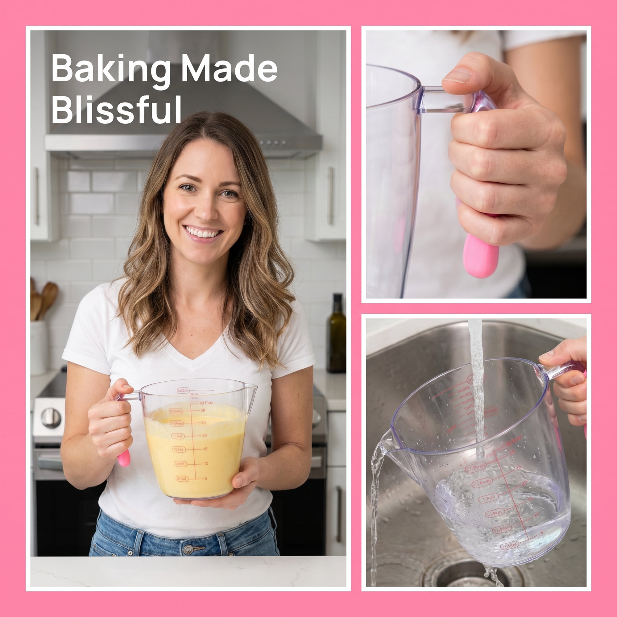 Unique Bargains Measuring Cup PS Material for Wet Ingredients Pink 900ml
