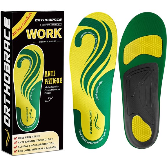 Work Boot Insoles for All Day Shock Absorption,Anti Fatigue Medium and High Arch Support Shoe Inserts for Men Women,Relieve Foot Pain,Soft Comfortable Work Insoles for Standing All Day-M