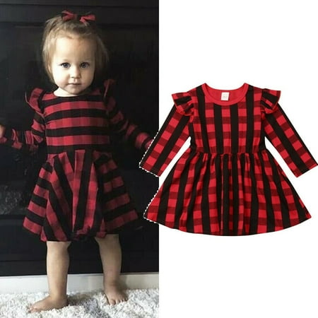 

Christmas Toddler Baby Girl Princess Party Dress Red Plaid Tutu Dresses