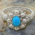 thumbnail image 6 of LBG British Made Stunning 14k White Gold Natural Turquoise & Cultured Pearl Womens Anniversary Ring - 33 size options - Size 8.5, 6 of 8