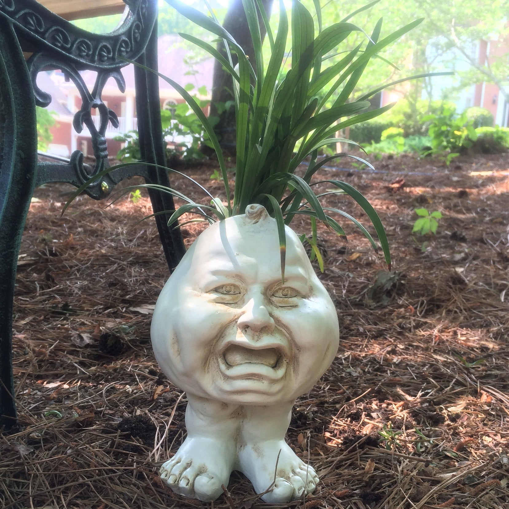 Homestyles Antique White Crying Brother the Muggly Face Humorous Statue Planter Pot