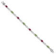 thumbnail image 3 of Gem Stone King 925 Sterling Silver Red Ruby and Green Peridot and Lab Grown Diamond Bracelet for Women | 4.41 Cttw | Gemstone July Birthstone | Oval 6X4MM | Length 7.25 inches, 3 of 6