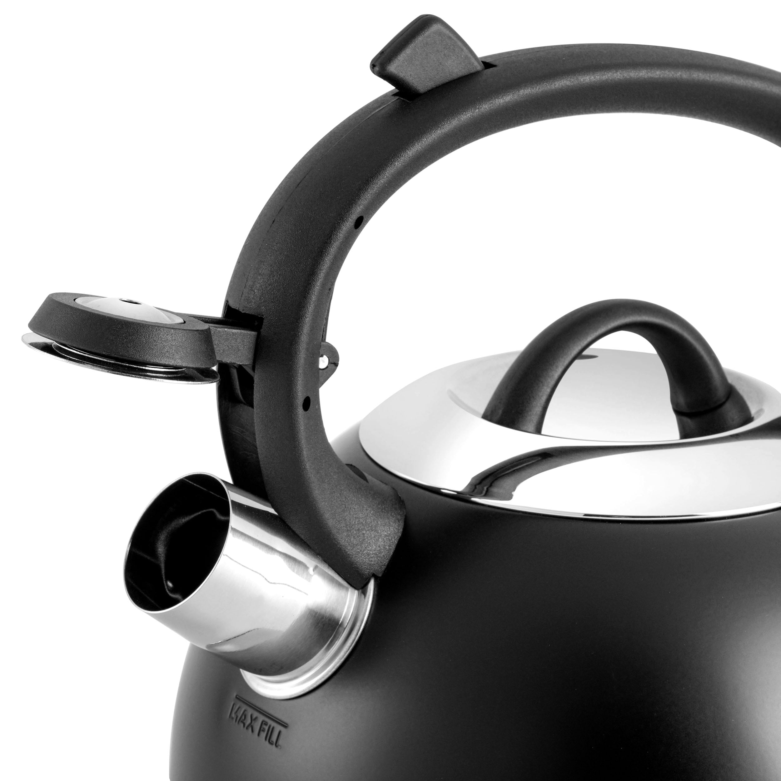 Mr. Coffee Flintshire 1.75 Quart Whistling Stovetop Tea Kettle in Black