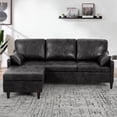 thumbnail image 6 of ACMEASE 76" Sectional Sofa Couch with Reversible Chaise, Suede Leather L Shaped Sofa w/USB Charger Ports & Storage Bag, Convertible Modern Couch w/Storage Space for Living Room, Small Space, Black, 6 of 7