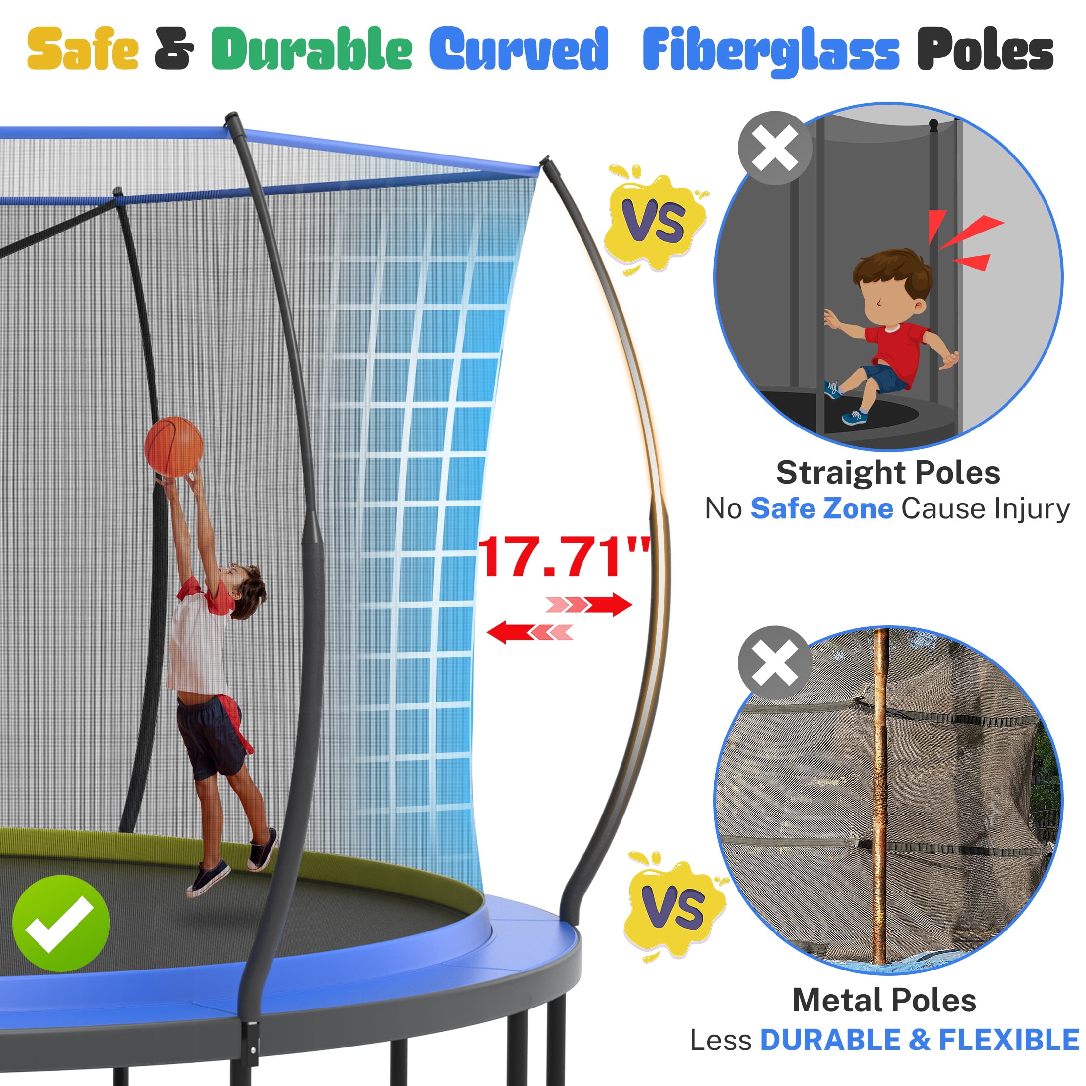 SEGMART 12ft Trampoline with Basketball hoop, Upgraded Round Outdoor Kids Trampoline with Enclosure Net, Heavy Duty Backyard Trampoline with No Gap Design, Recreational Trampoline for Adults Kids
