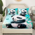 thumbnail image 3 of YST Panda Flower Sheets, 3D Cute Cartoon Panda Sheet Set Cute Animal Pattern Bed Sheets Set, Butterfly Decor Watercolor Print Top Fitted Sheet Full 4 Pieces, 3 of 6