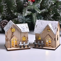 ULTNICE 2Pcs Light Up Xmas Village Luminous Small House For Friends Home Decor Craft