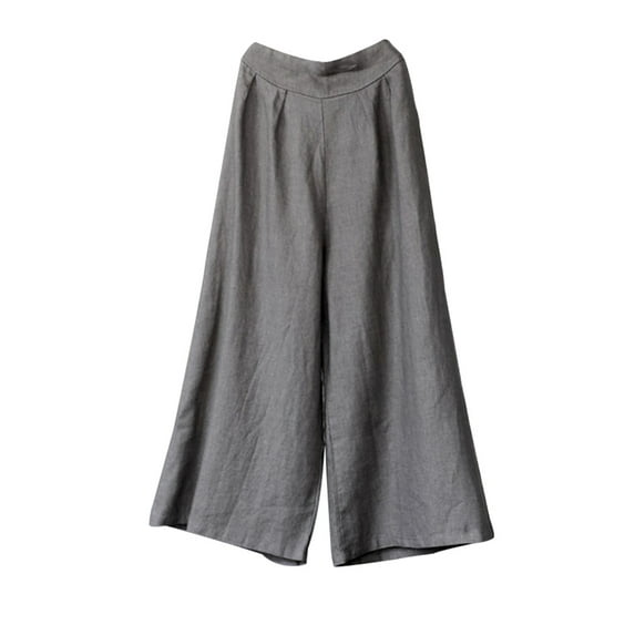 ORQ Casual Thin Summer Elastic Waist Cotton Linen Plain Women Trousers