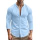 thumbnail image 4 of pstuiky camisetas de manga larga para hombre, Camisas casuales de lino a la moda para hombre, de color liso, con botones y cuello alto, de manga larga camisetas de hombre xxl, 4 of 9