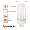 thumbnail image 2 of 18 Watt CFL Light Bulbs | 4 Pin GX24Q-2 Base 4100K Cool White | 18W High Output 1200 Lumens | Triple Tube Compact Fluorescent Light Bulbs Plug-in | 10 Pack by GoodBulb, 2 of 3