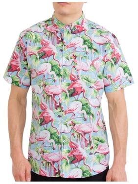 Visive Mens and Big Mens Flamingo Printed Short Sleeve Casual Button Down Shirt, up to size 4XL