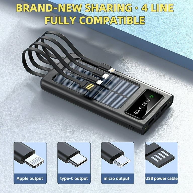 30000mAh Solar Charger Power Bank Built in 4 Cables and LED