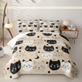 thumbnail image 2 of Manfei Kawaii Kitten Quilt King, Boho Moon King Coverlet Set, Beige, 3 Pieces, 1 Bedspread and 2 Pillowcases, 2 of 7