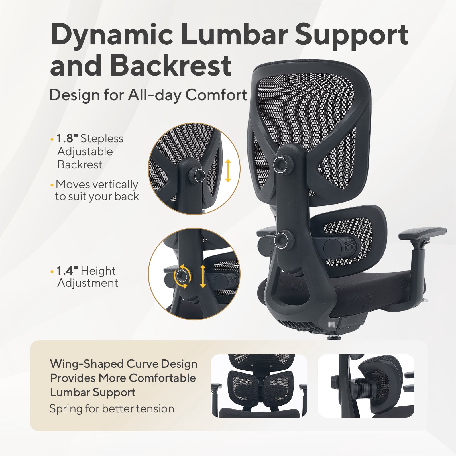 Nouhaus Ergo Morph Black Mesh Ergonomic High Back Office Chair with 2-Zone Lumbar Support for Home Office & Gaming