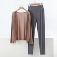thumbnail image 2 of Erwazi Women's Modal Pajama Set Crew Neck Long Sleeve and Tummy Control Pants Solid Casual 2 Piece Lounge Sets, 2 of 5