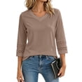 thumbnail image 2 of COMVALUE 3/4 Length Sleeve Womens Tops Dressy Casual Blouses for Women 2026 Trendy V Neck T Shirts Summer Clothes Khaki for Size XXL, 2 of 8