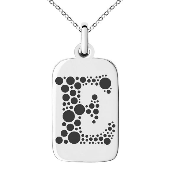 Stainless Steel Letter E Initial Dotted Monogram Engraved Small Rectangle Dog Tag Charm Pendant Necklace
