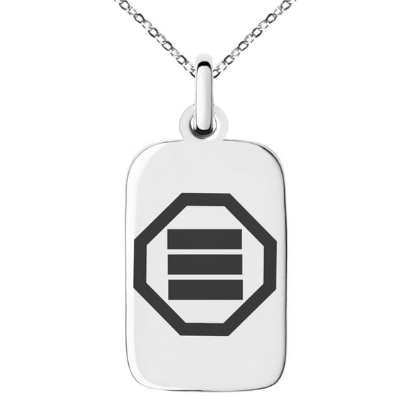 Stainless Steel Inaba Samurai Crest Engraved Small Rectangle Dog Tag Charm Pendant Necklace