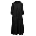 thumbnail image 4 of cfhntfmh Flowy Dresses for Women Fashion Collared Buttons Long Sleeve Long Maxi Dress Fall Baggy Tiered Pleated Beach Dress, 4 of 6