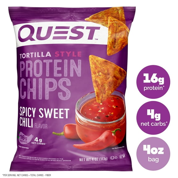 Quest Tortilla Style Protein Chips, Spicy Sweet Chili Flavor, 19g Protein, Baked, 4oz