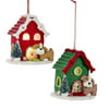 2 Assorted Red and Green Clay Dough Dog House Christmas Ornaments