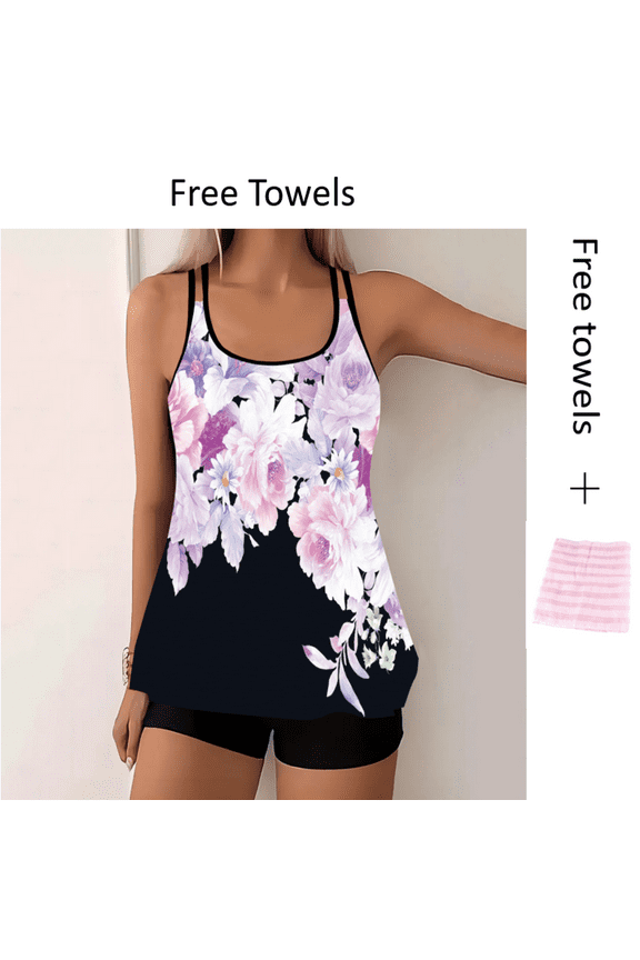 Boho Floral Print Tankini Swimsuits for Women Plus Size High Waisted Bathing Suit 2 Piece Modest Swimsuit Fashion Outfit for Pool Party Beach Swimwear