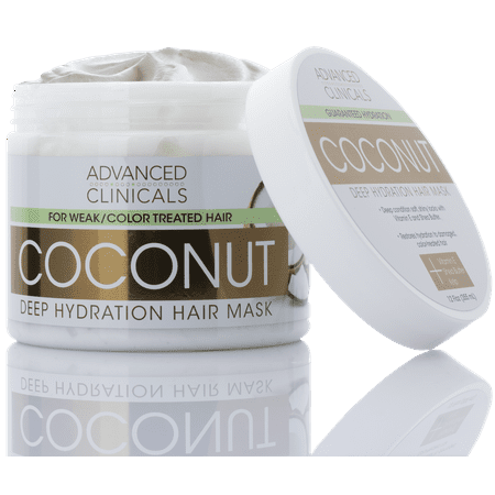 Advanced Clinicals Coconut Oil Deep Hydration Hair Repair Mask. Moisturizing Deep Conditioner to Strengthen Dry, Color-Treated, Weak Hair. Boost Growth w/ Shea Butter & Kelp Strengthening Mask, 12