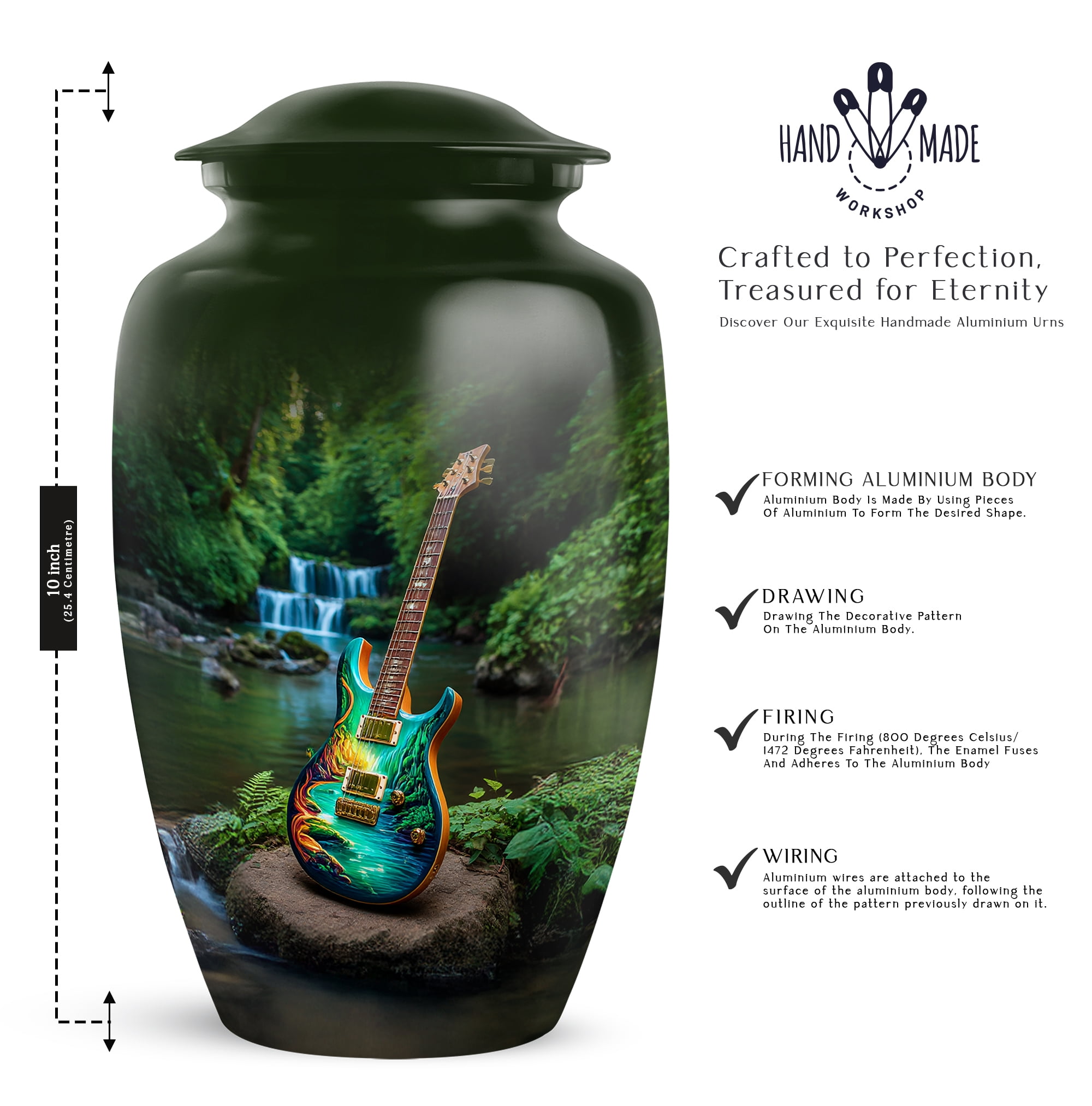 Guitar Large Urn For Human Ashes With Mini Keepsake, Guitar Cremation Urns, Urns For Ashes For Adults Male, Small Keepsake Funeral Urn For Human Ash, Size 10 Inch 1pcs 3 Inch 2pcs