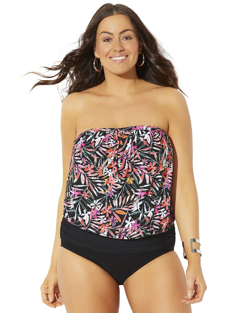 Swimsuits For All Women's Plus Size Bandeau Blouson Tankini Top 