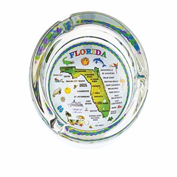 Ashtray Glass Florida Souvenir Gifts Ash Tray for Cigarette, Cigar, Ashes Holder, Florida State Map Gifts for Men & Women, Smoker Gifts (Florida)