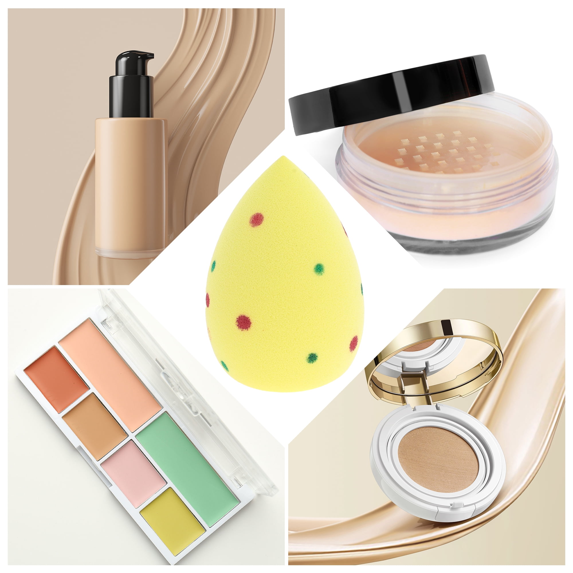 Unique Bargains 1 Pc Two-color Polkadots Face Makeup Sponge for Makeup Yellow