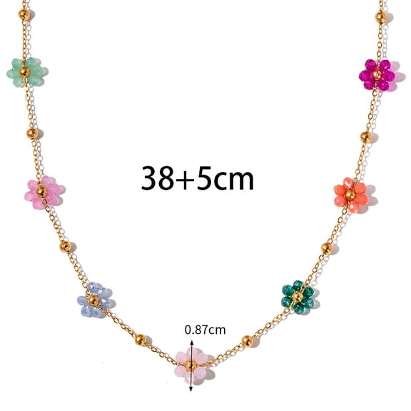 DESIGNICE Cute Flower Beaded Ball Choker Necklace Stainless Steel Colorful Acystal Bead Daisy Flowers Adjustable Necklaces Fashion 18K Goldtone Plated Jewelry Gifts for Women Chain 15" 2"